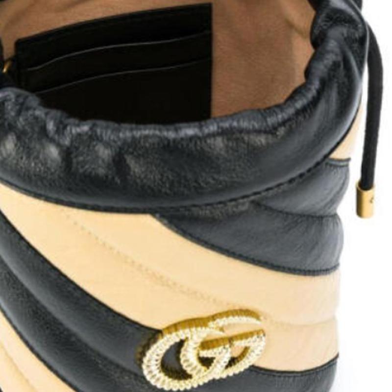Gucci handbag GG Marmont Series Gold Label Logo Color Blocking Piping Chain Quilted Drawstring Closure Leather Bucket Bag Shoulder Crossbody Mini