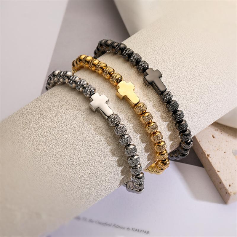 Luxury Stainless Steel Cross Charms Man Bracelet For Women Titanium Steel Beaded Jewelry Gift