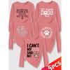 Lele Orientation Five-piece women's long-sleeve set Paw print canine-themed fun English phrases with a healing retro print Spring, Summer, Autumn
