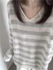 Women's Korean Color Block V-Neck Striped Sweater - Autumn/Winter 2025 Loose Knitted Pullover
