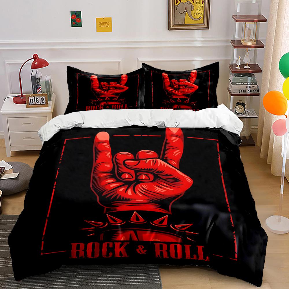 Rock & Roll Red Hand Design Bedding Set Bedding set (1 duvet cover, 2 pillowcases, duvet not included)