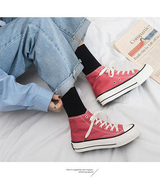 Женские высокие парусиновые туфли на толстой подошве, дышащая плоская платформа, универсальная корейская мода R66