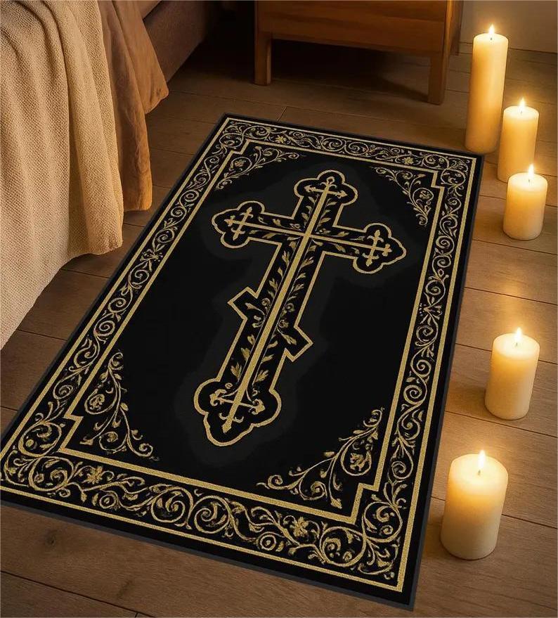 Black Gold Cross Pattern Carpet Mat Rug Living Room Home Decoration Vintage Floor Mat Bedroom Decor Non Slip Bedroom Decor