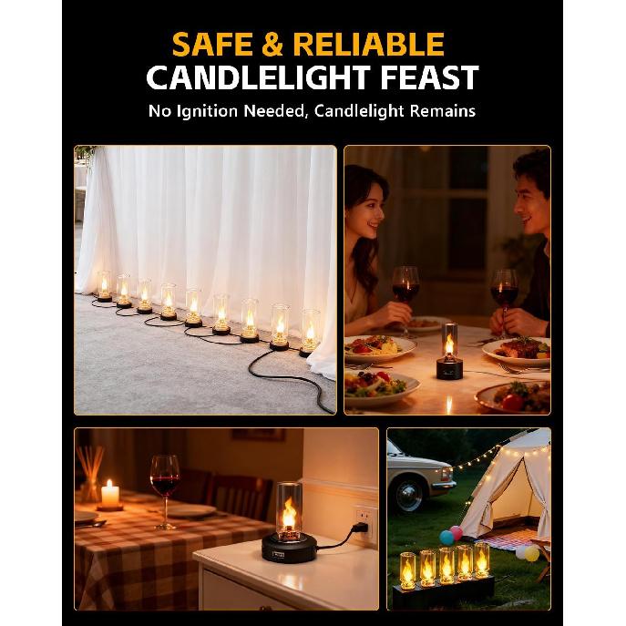 2 PCS USB Light for Car, LED Flame Light, Plug in USB Vehicle Interior Ambient Light, Mini LED Retro Clear Glass Night Light for Camping, Holiday