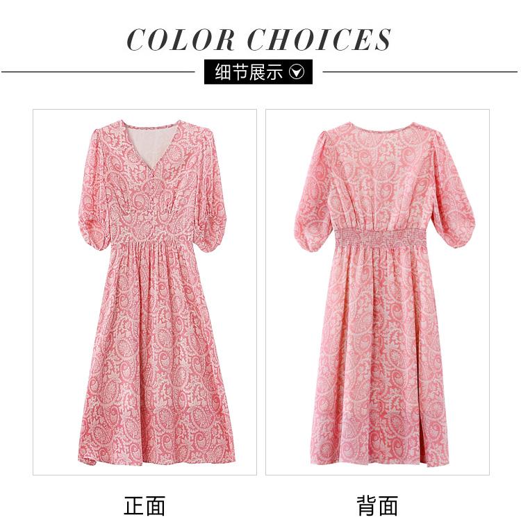 Short-Sleeved Chiffon Floral Dress for Short Stature in Summer