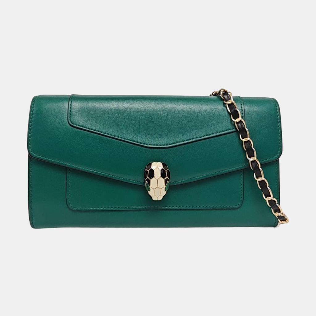 [Pre-Owned] Serpenti Forever Gold-Plated Snake Head Clasp Calfskin Wallet - Very Good #5C9UXK