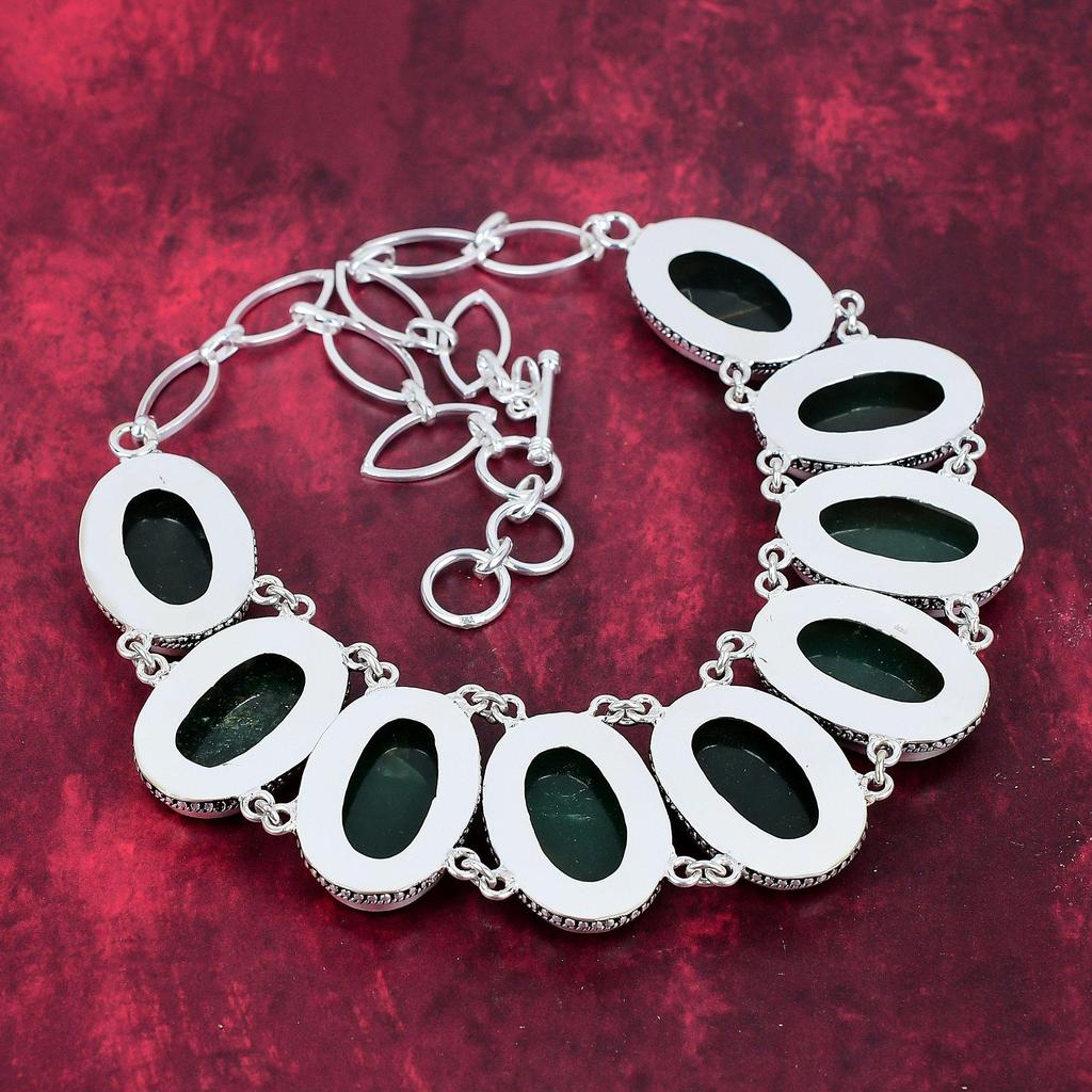 Green Jade Gemstone Jewelry, Handmade 925 Solid Sterling Silver Bracelet & Necklace Jewelry Set For Wedding Gift