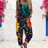 Women Plus Size Square Neck Sleeveless Blue Purple Rose Printed Loose Jumpsuit With Pockets Cuffed Ankle