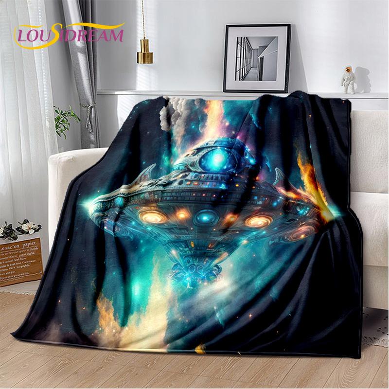 Spaceship Spacecraft Universe UFO Blanket,Flannel Soft Throw Blanket for Home Bedroom Bed Sofa Picnic Office Hiking Kids Cover