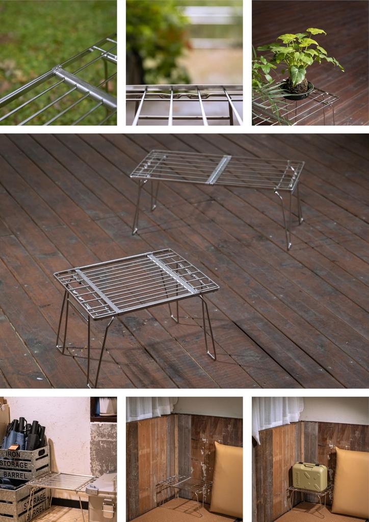 camping moon Field Stainless Rack, Extendable, Slim, Steel, 2-Piece Set, FD-22-2T-WB