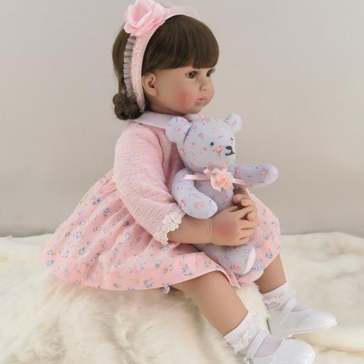 BZDOLL 60 см силиконовая кукла Bebe Reborn для маленьких девочек 24 дюйма реалистичная розовая игрушка принцессы с плюшевым мишкой прекрасный подарок на день рождения