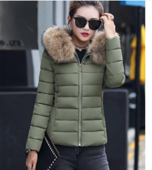 Winter short hooded cotton-padded women, big fur collar slim and thin cotton-padded clothes, versatile small warm cotton-padded jacket
