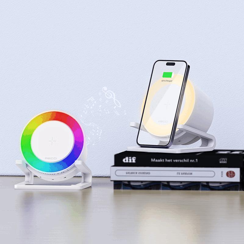 Беспроводное зарядное устройство Recci RSK-W28 с Bluetooth-динамиком и RGB-подсветкой, штепсель CN (адаптер в комплекте) (Китайская версия)