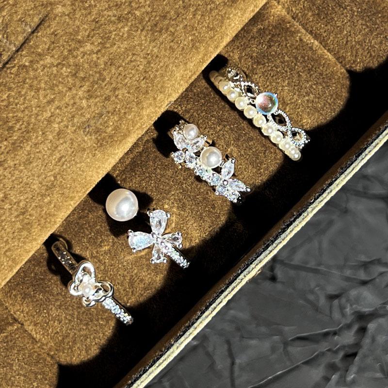 French sweet pearl inlaid butterfly open ring female super fairy light luxury crown high sense exquisite temperament ring