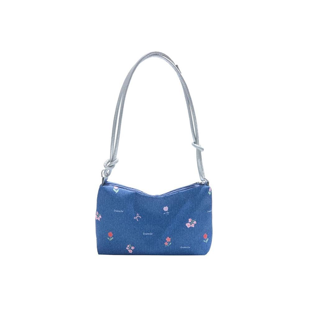 Korean Bow Underarm Bag Blue Women's Handbag Trendy Denim Shoulder Bag Female