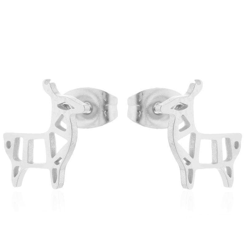 Серьги-гвоздики в стиле ретро из нержавеющей стали с милыми животными - рождественские серьги-гвоздики в виде птиц, кроликов и оленей