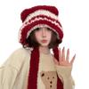 Осенне-зимняя полосатая шнуровка плюшевая шапка милая девочка-медведь теплая плюшевая защита для ушей с завязкой вязаная шерстяная шапка