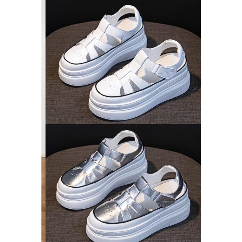 Новая ретро женская обувь на толстой подошве с полыми носками и универсальная обувь, увеличивающая рост