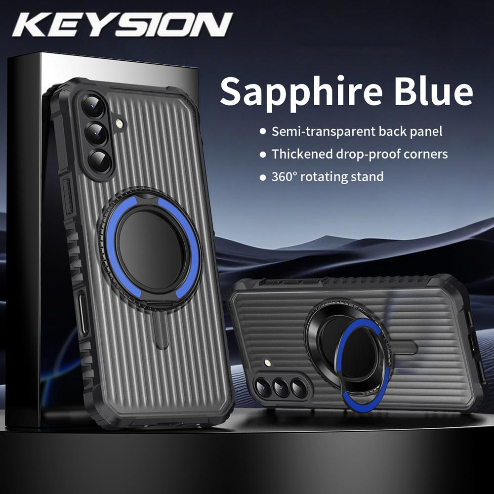 KEYSION 360° Rotating Ring Stand Case for Samsung Galaxy A56 5G A36 A26 A16 4G Matte Transparent Magnetic Shockproof Phone Cover