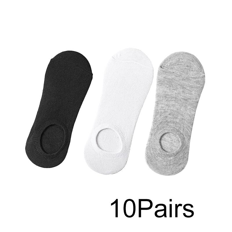 10 пар / лот носки до щиколотки летние кроссовки носки унисекс черный/белый/серый дышащие однотонные невидимые впитывающие пот
