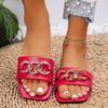 2025 Spring and Summer New Cool Slippers Metal Chain Square Head Flat Bottom Multi-color One-character Sandals Foreign Trade Large Size Shoes
