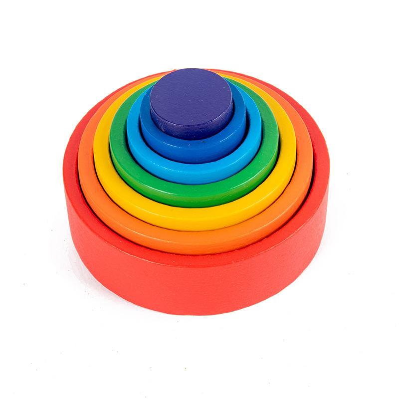 Rainbow Square Arch Building Block Villain Wooden Children's Puzzle Colorful Semicircle Building Block Stacked Music Toy Combination