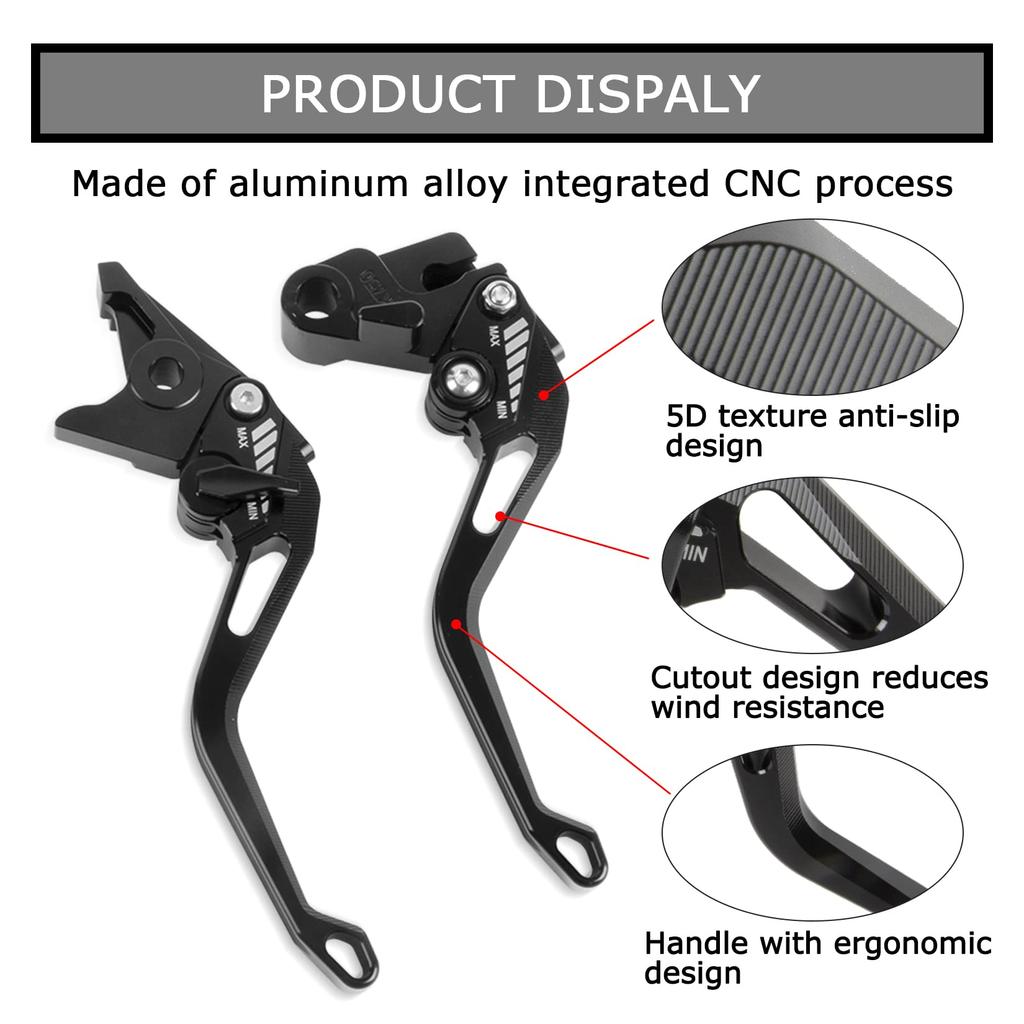 Комплект рычагов тормоза и сцепления, удлиненный, алюминиевый, 5D, текстура, 6 уровней, регулируемый, совместимые транспортные средства Kawasaki Kawasaki Z750 (Не Z750S) 2004-2006 (черный)
