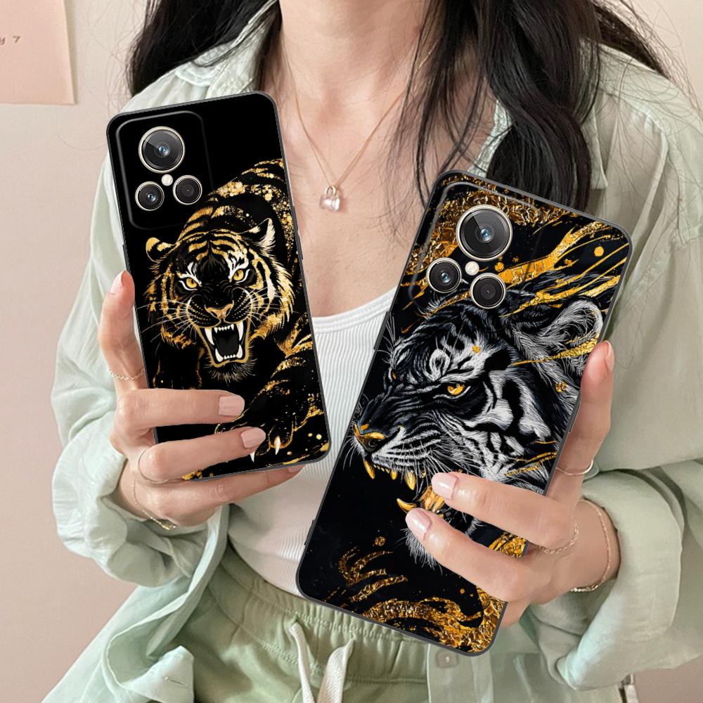 Неоновый чехол для мобильного телефона с тигром для Realme 15 14 13 12 11 10 9 Pro Plus T i Lite 5G Цветная печать Чехол Чехол Красивый
