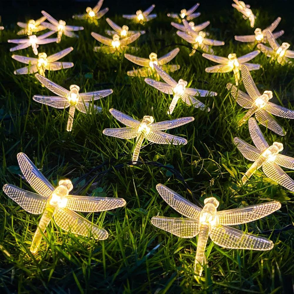 Solar Dragonfly String Light 50LED Garden Stake Lights Waterproof Outdoor Twinkle Fairy Lights for Trees Patio Fence Christmas Decor
