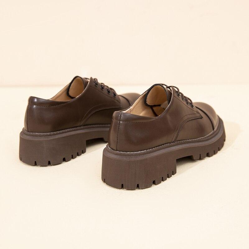 Женские лоферы, студенческая обувь из натуральной кожи на толстом каблуке, женские туфли-оксфорды на шнуровке в британском стиле, обувь
