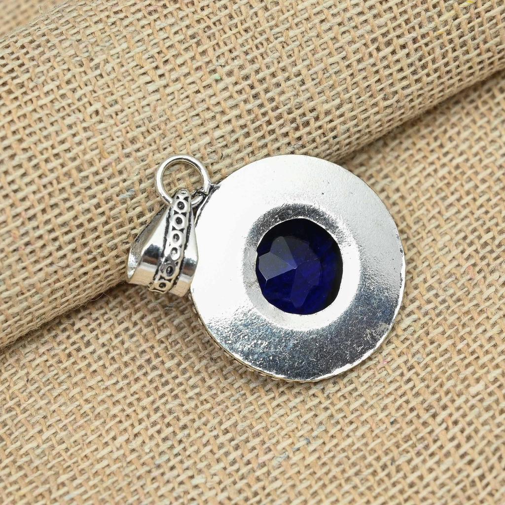 Синий сапфировый драгоценный камень, созданный в лаборатории, кулон ручной работы из стерлингового серебра 925 пробы для нее