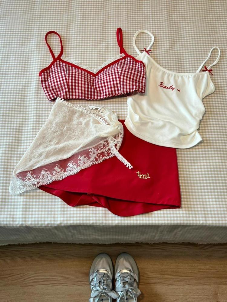 Summer Sexy Slim Sling Sleeveless Set Dress Women Korean Fashion Skinny Plaid Thin Tops Female + Aesthetic Y2k Solid Dresses New