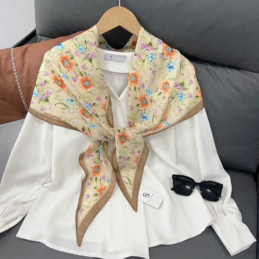 Spring and summer breathable thin silk scarf women's fashion flower decoration small shawl outer scarf sweet temperament rhombus scarf
