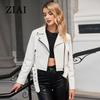 ziai Короткая куртка из искусственной кожи для женщин с косой молнией и лацканами, свободный водонепроницаемый плащ, модное уличное пальто из искусственной кожи ZP-23812