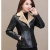 Leather Coat Thick Winter Warm Jacket Fleece Liner Women PU Leather Coat Overcoat Fur Collar