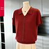 Шикарная летняя блузка с коротким рукавом из ледяного шелка, украшенная стразами, для женщин среднего возраста - Большой размер, с воротником
