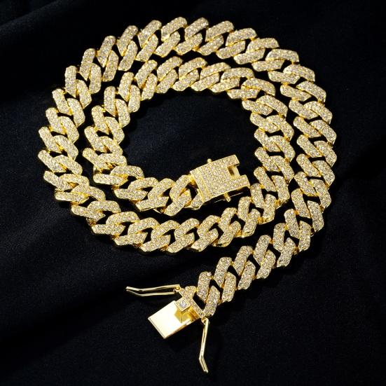 Браслет унисекс со стразами, толстая цепочка в форме ромба, блестящий цинковый сплав, украшения для взрослых, на шею, на запястье, для клуба, вечеринки, подарка на праздник, ожерелье