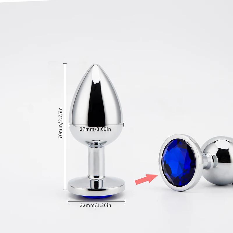 3 Sizes Metal Anal Plug Smaller Smooth Stainless Steel Butt Plug Colorful Crystal Round Anus Plug Adults Anal Sex Toys For Women