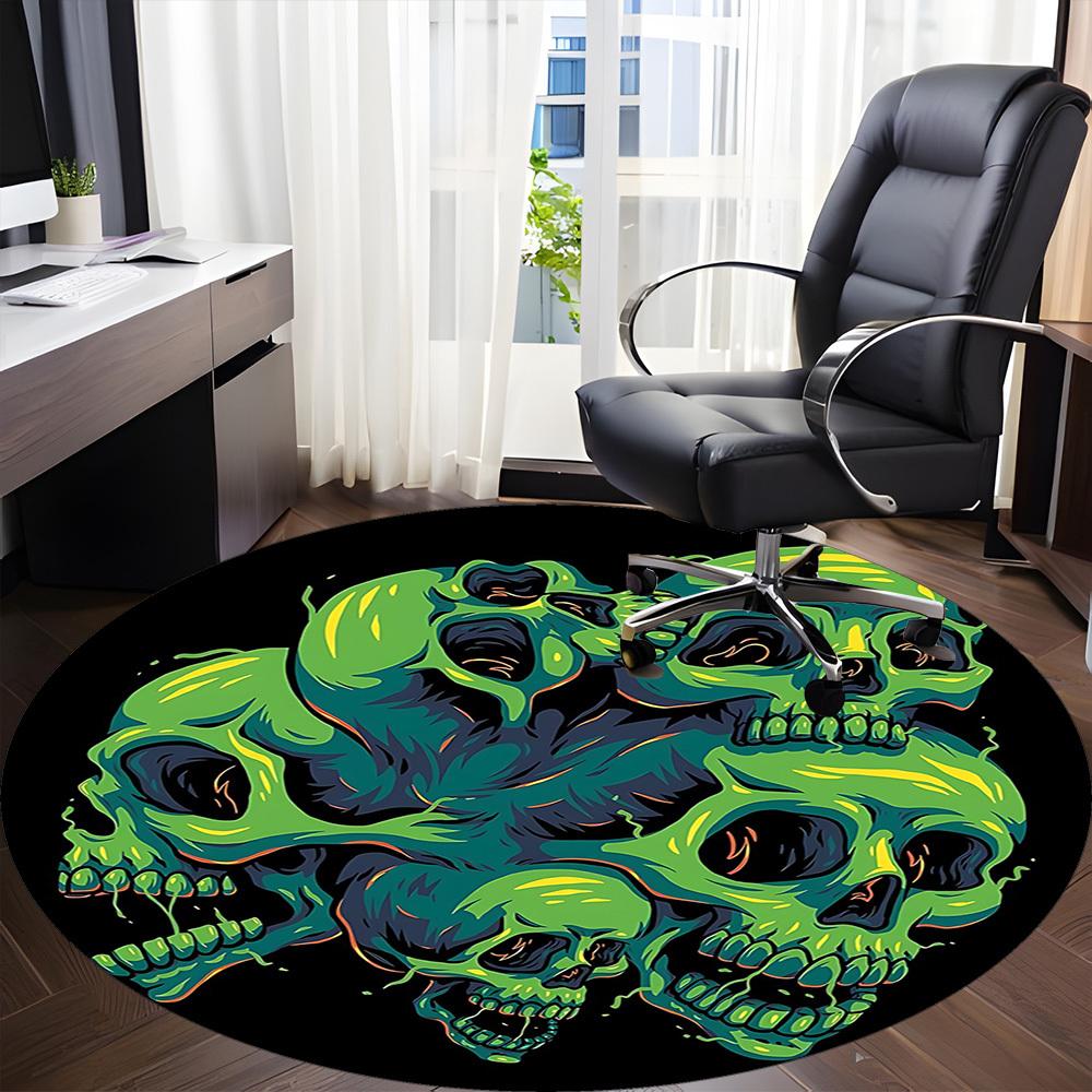 1pc Skull Heads Office Round Area Rug, Indoor Mat Suitable For Office, Under Office Chairs Bedroom Living Room Home Decor, Room Deco, 116