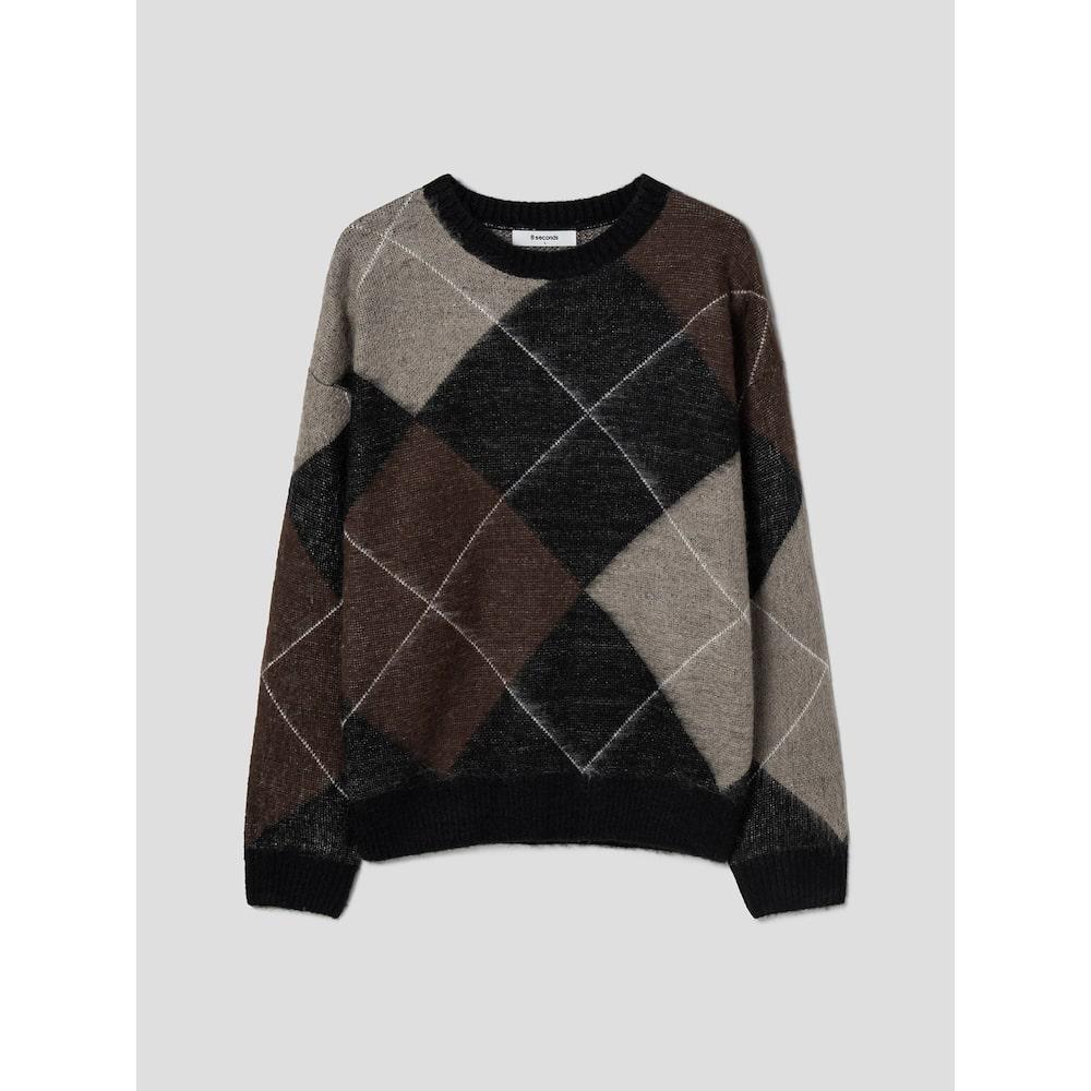 8SECONDS Brush Big Argyle Knit Pullover Brown