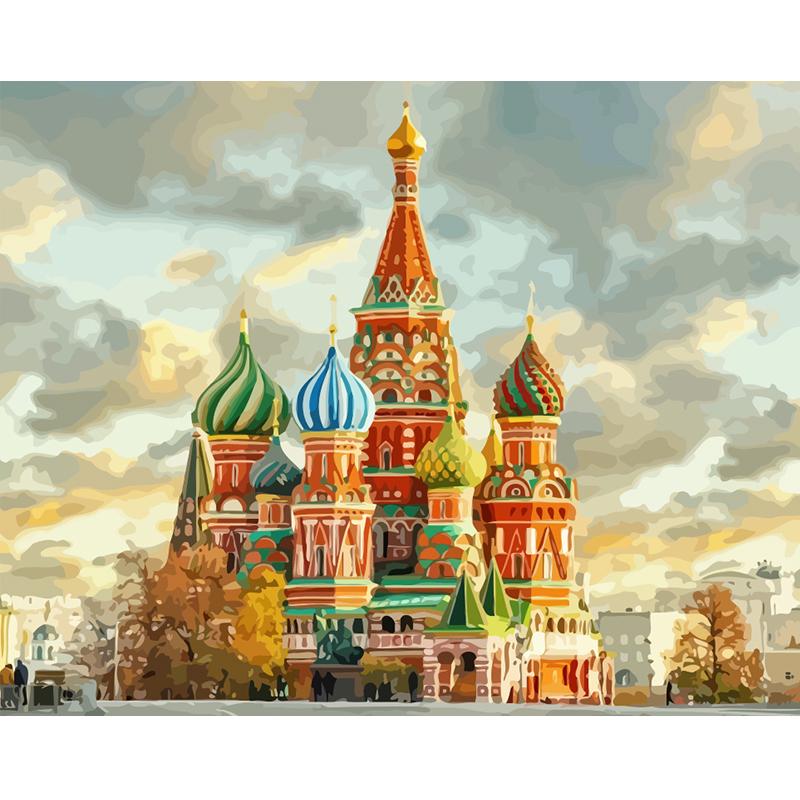 Красный форт Москва Россия Пейзаж DIY Цифровая живопись по номерам Современное настенное искусство Картина на холсте Уникальный подарок Домашний декор 40x50 см