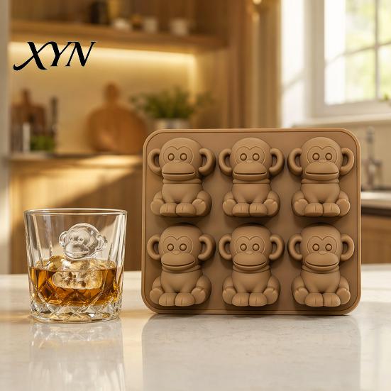 Силиконовая форма для кубиков льда с герметичной крышкой, 3D-форма в виде обезьянки для кубиков, новинка для шоколада, желе, мини-десертов, штабелируемая, гибкая