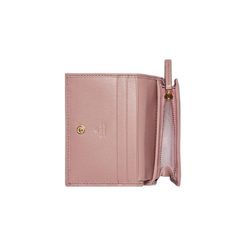 Gucci Horsebit 1955 Horsebit snap closure crystal gold tone accessories leather card holder wallet women's light pink