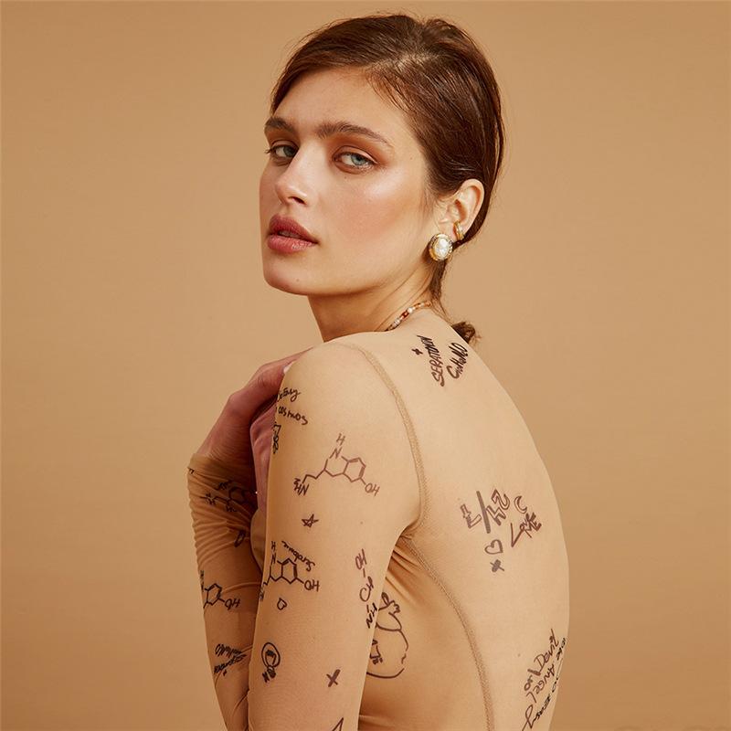 Sexy Tight-fitting One-piece Top Women Long-Sleeved Bodysuits O-Neck Basic Party Wear Print Summer Wild Slim Bodysuits