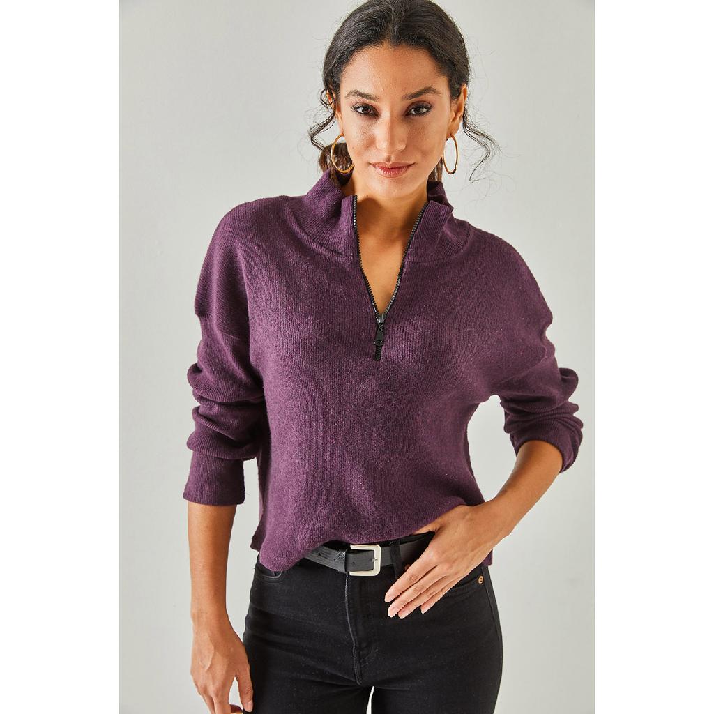 Женский черный свитер с высоким воротником на молнии Kzk-19000640