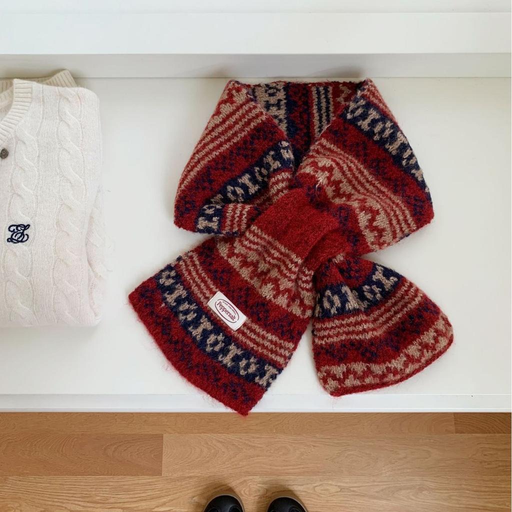 Шарф-платок женский осенне-зимний, короткий, жаккардовый, с узором "Fair Isle" (Остров Фэйр), теплый, универсальный, высококачественный, для защиты шеи