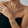 SHIXIN Elegant Sparkling Rhinestone Pendant Necklace Bracelet Jewelry Set for Women Minimalist Irregular CCB Bead Chain Choker