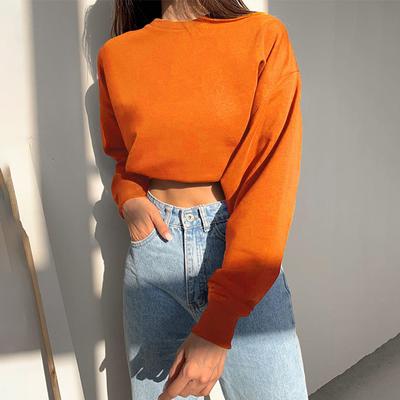 Женская бархатная толстовка с круглым вырезом, однотонный укороченный топ с пупком