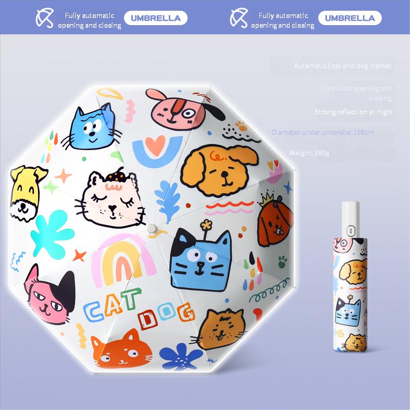 Cartoon Children'S Folding Umbrella Fully Automatic Rebound-Proof Safety Three-Fold Primary School Student Umbrella