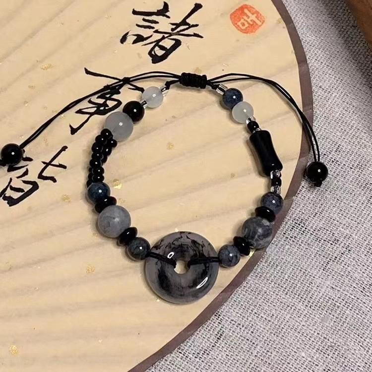 Highend Black Beaded Bracelet Exquisite Chinese Style Resin Stone